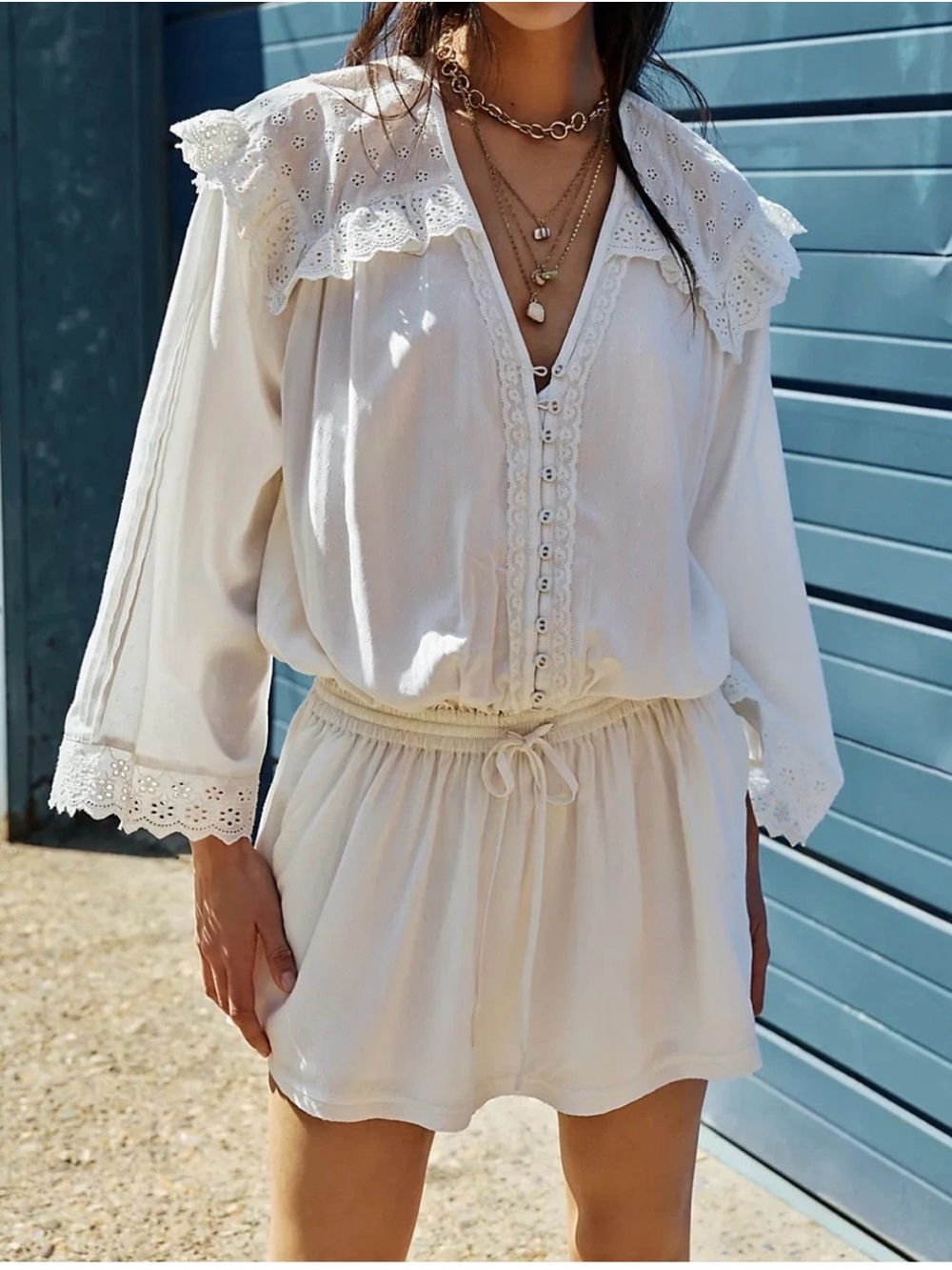 NWT Free People Happy All The Time Mini Dress Clean Ivory Small Eyelet